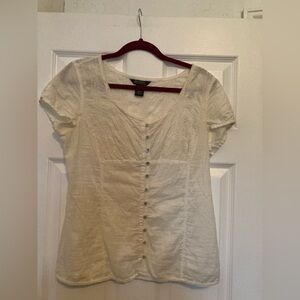 Eddie Bauer Women's Cream Button-Down Top, Size Medium